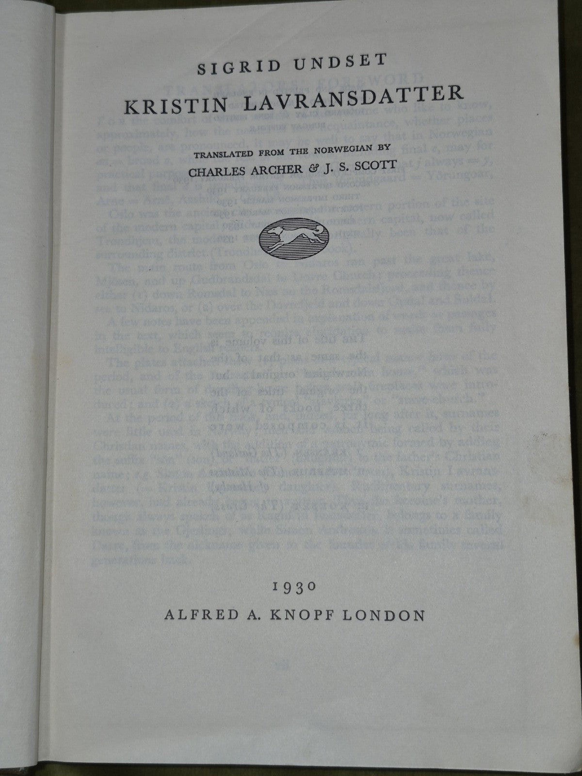 Sigrid Undset Kristin Lavransdatter 1930 Sixth Impression Alfred A Knopf4