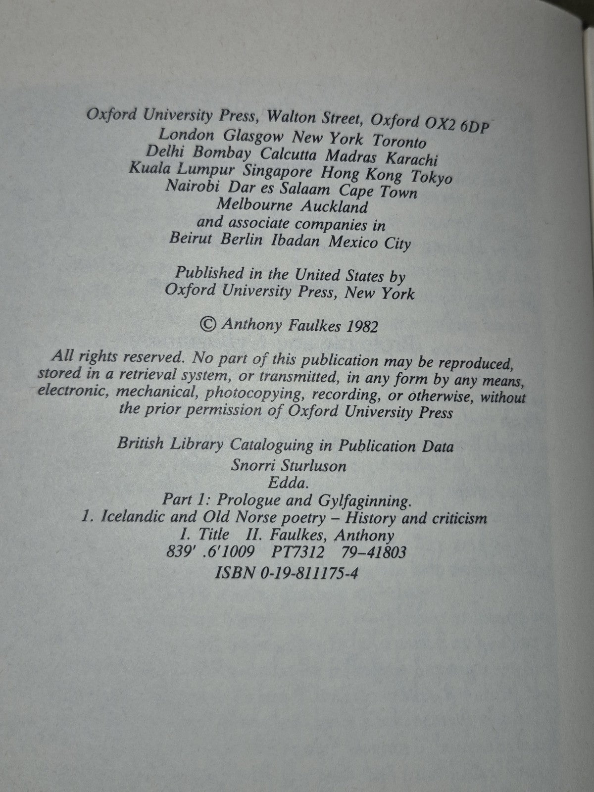 Snori Sturluson Edda Clarendon Anthony Faulkes 19824