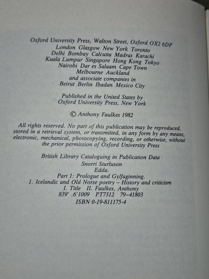 Snori Sturluson Edda Clarendon Anthony Faulkes 19824