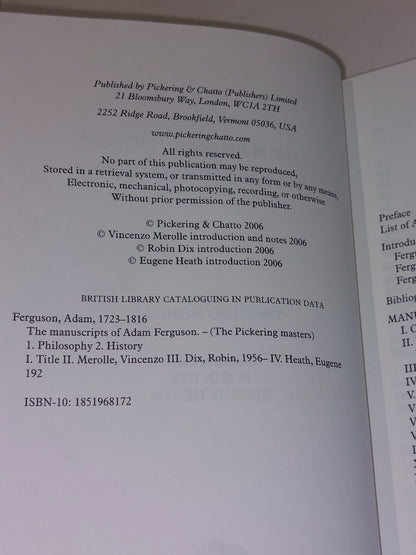 The Manuscripts of Adam Ferguson (2006) [Pickering & Chatto] V. Merolle Hb Book3