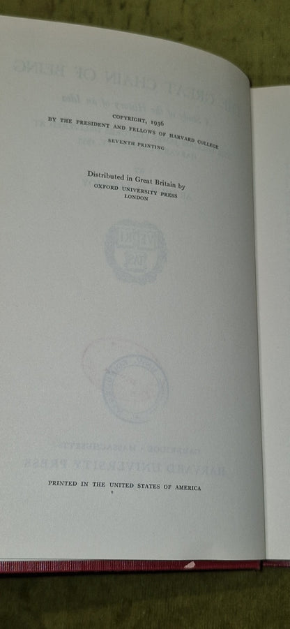 The Great Chain of Being A Study of the History Of An Idea  Arthur Lovejoy 19538