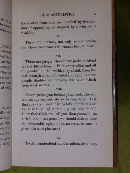 William Hazlitt  Characteristics (1837 Second Edition) Hazlitt's Works Fine Bind8