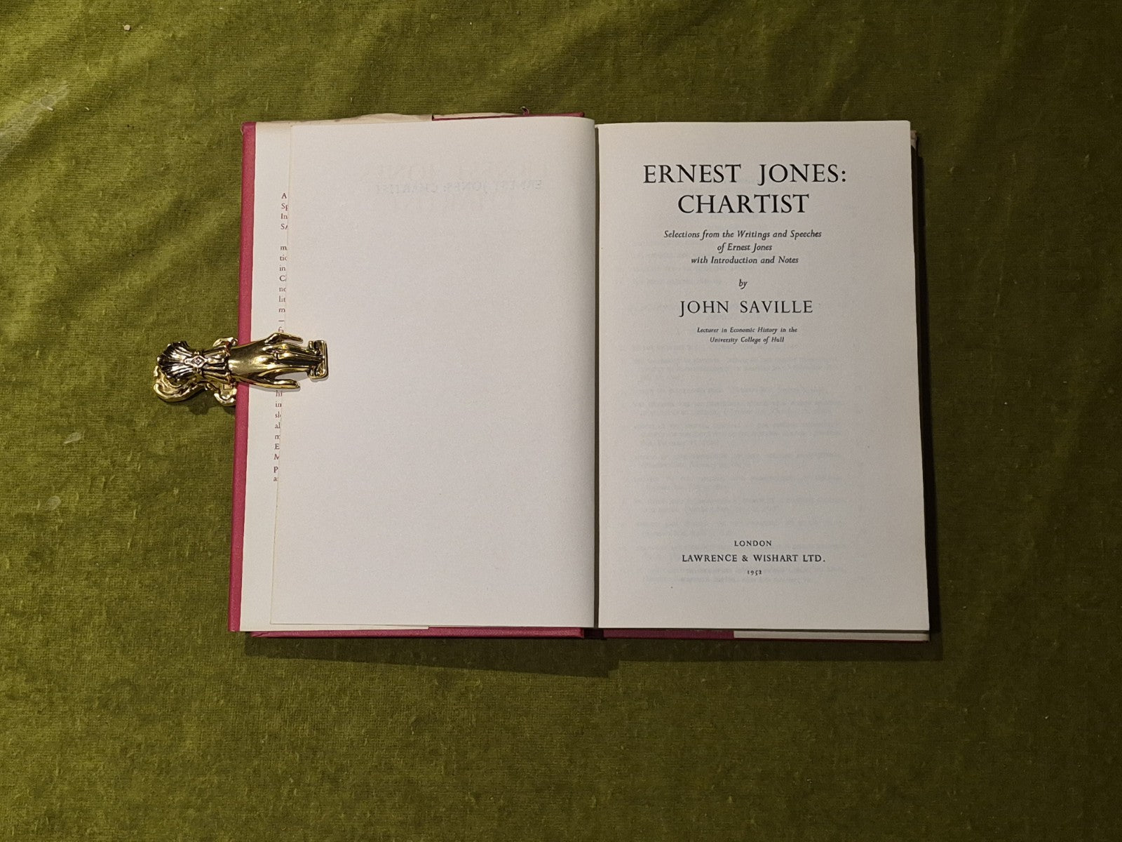 Ernest Jones : Chartist - John Saville , Lawrence and Wishart 1952 1st HB DJ5