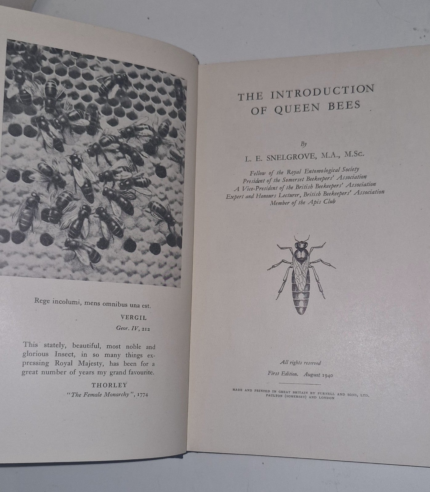 The Introduction of Queen Bees, SNELGROVE, L. E., First Edition 1940 VGC2