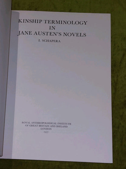 Kinship Terminology In Jane Austen's Novels by I. Schapera (1977) Pb Book3