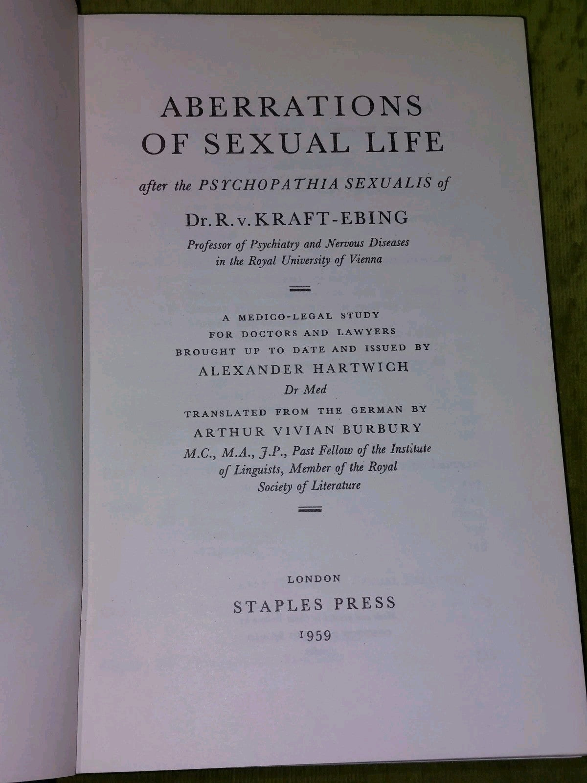 Krafft-Ebing's Aberrations of Sexual Life Being the Psychopathia Sexualis (1959)3