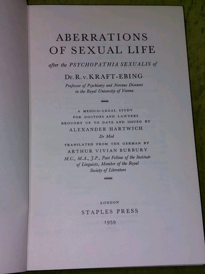 Krafft-Ebing's Aberrations of Sexual Life Being the Psychopathia Sexualis (1959)3