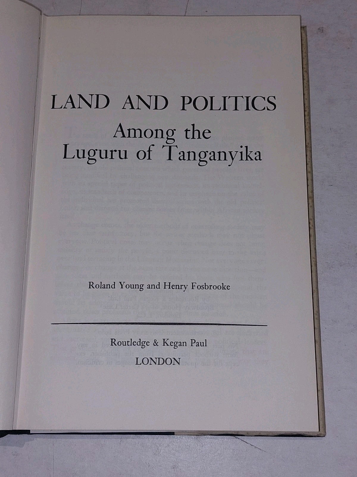 land and politics among the luguru of tanganyika, Young & Fosbrooke (1960) 1st 3