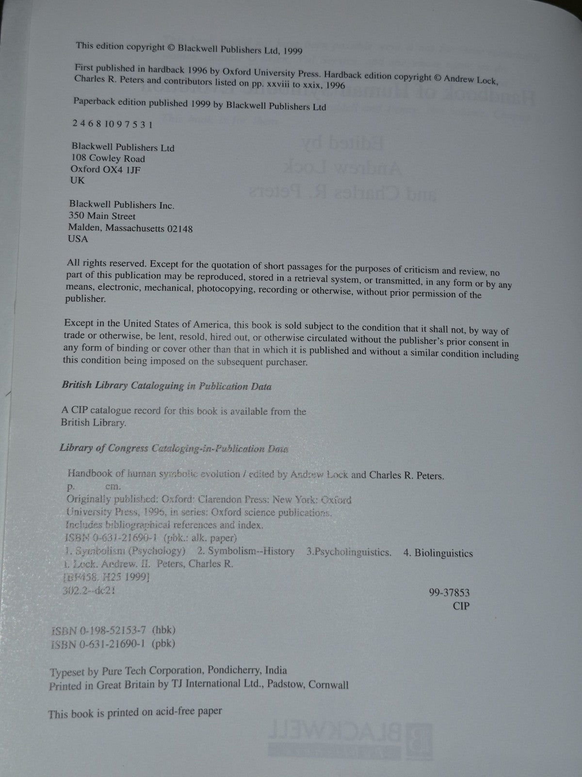 The Handbook of Human Symbolic Evolution by Charles R. Peters 19994