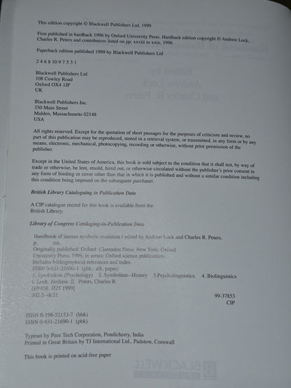 The Handbook of Human Symbolic Evolution by Charles R. Peters 19994