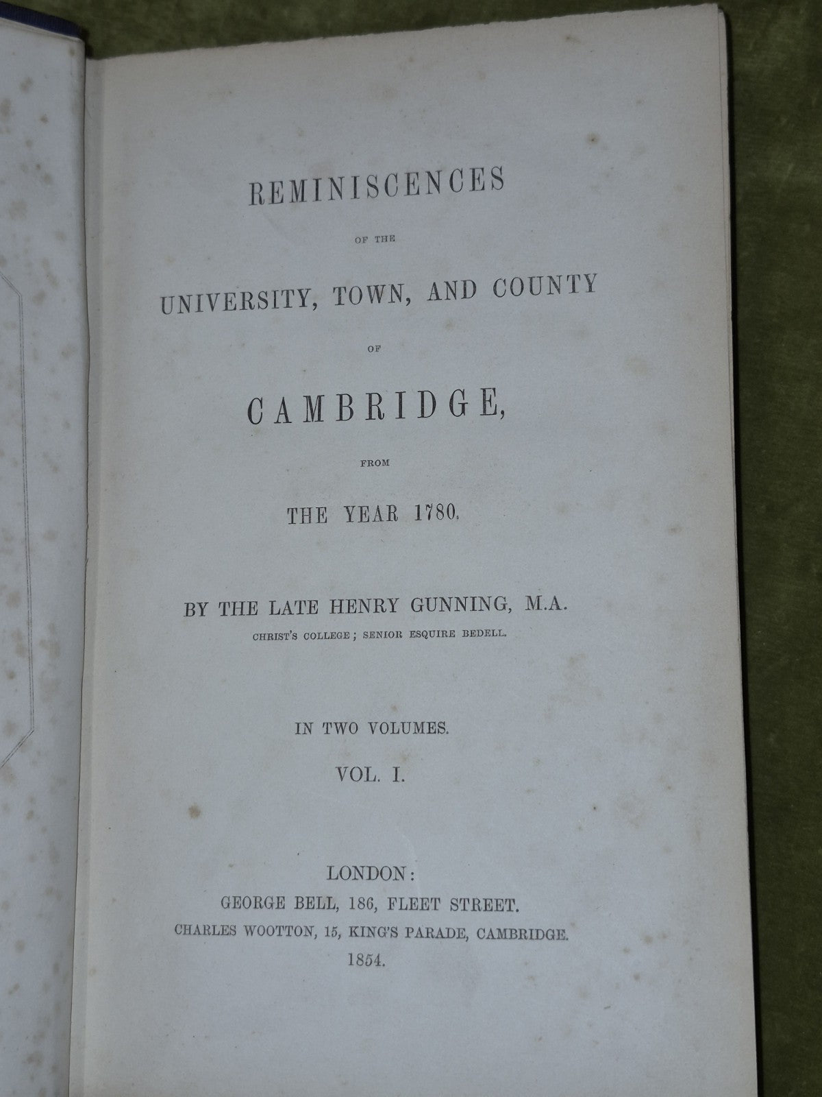 Reminiscences of Cambridge Henry Gunning 1854 Two Volumes Set6