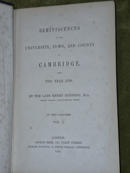 Reminiscences of Cambridge Henry Gunning 1854 Two Volumes Set6