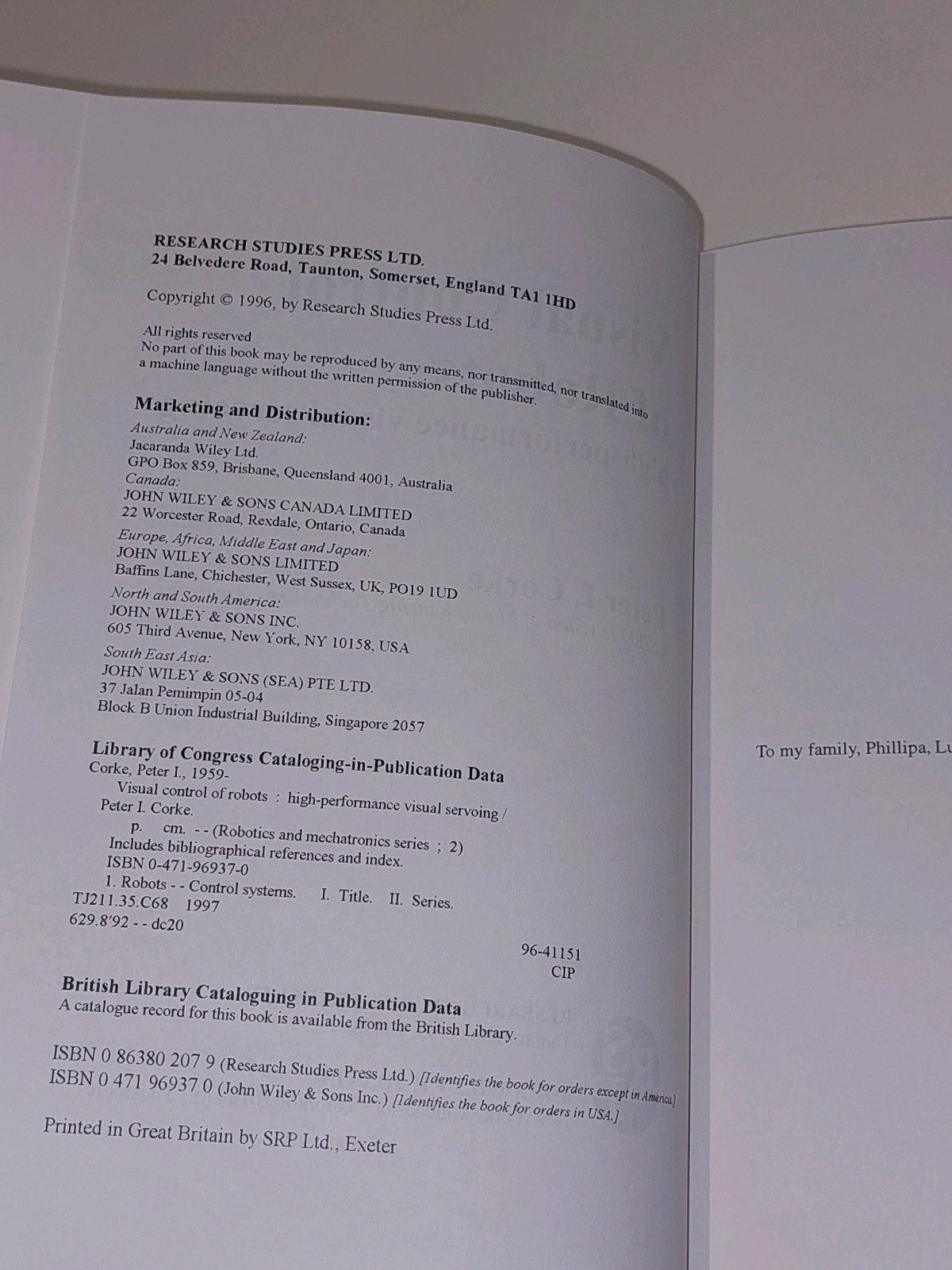 Visual Control Of Robots : HighPerformance Visual Servoing By Peter Corke Hb 3