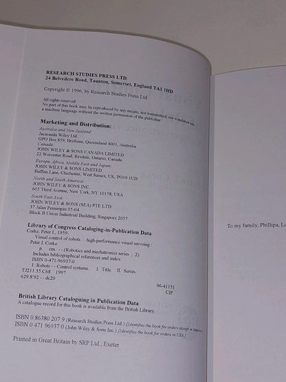 Visual Control Of Robots : HighPerformance Visual Servoing By Peter Corke Hb 3