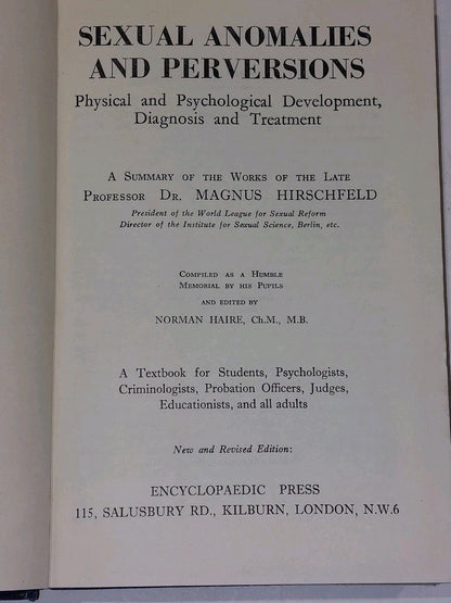 Sexual Anomalies and Perversions by Prof Dr Magnus Hirschfeld, Hardback (1953)4