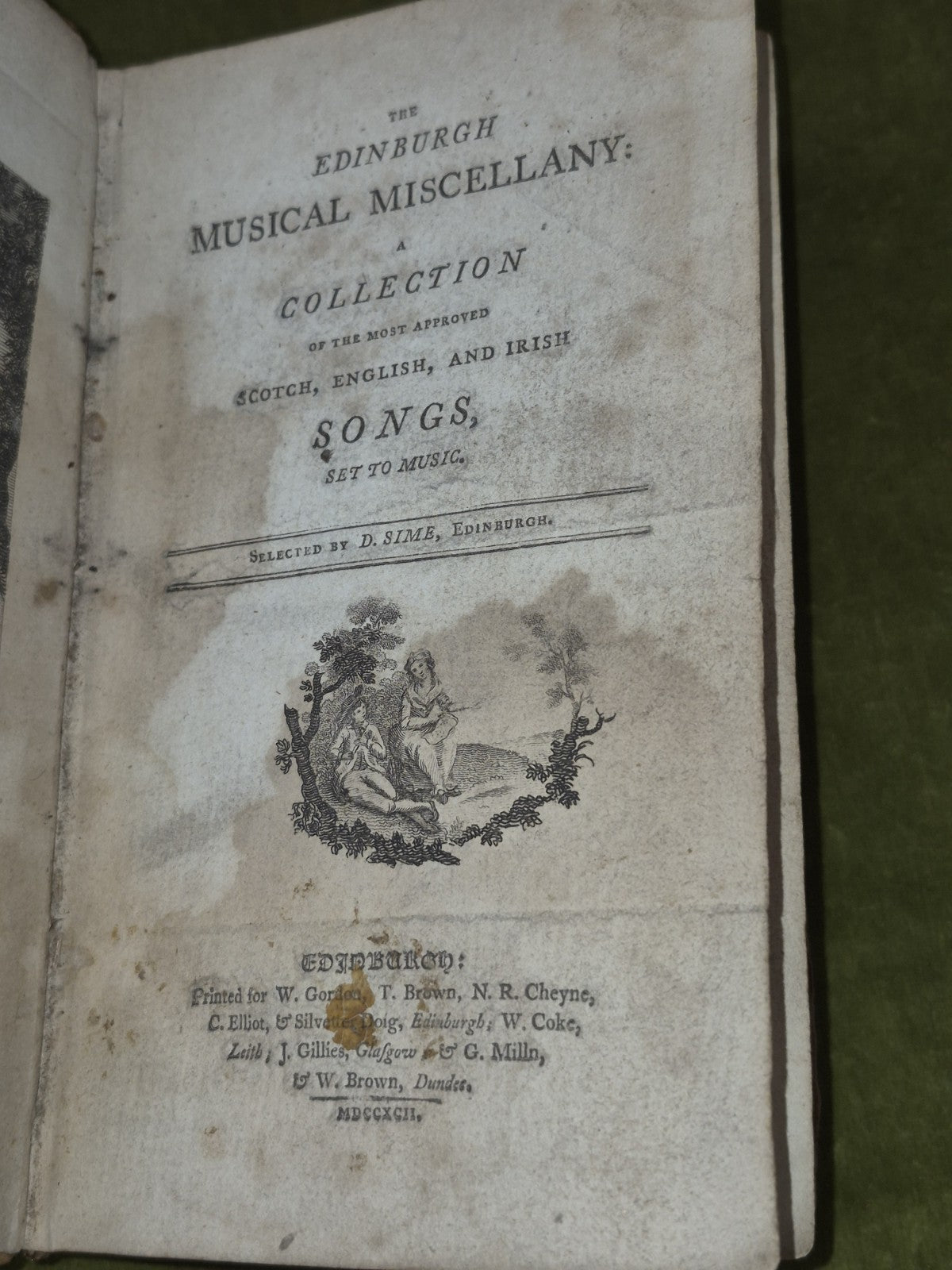 The Edinburgh Musical Miscellany Vol 1 Scottish English Irish Songs 1792 D Sime5