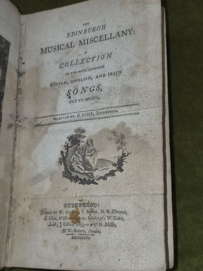 The Edinburgh Musical Miscellany Vol 1 Scottish English Irish Songs 1792 D Sime5