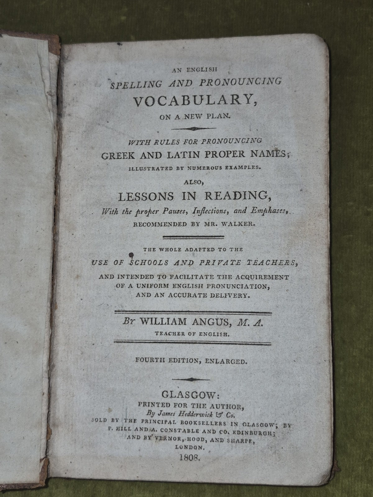 English Vocabulary William Angus Greek and Latin Glasgow 1808 3