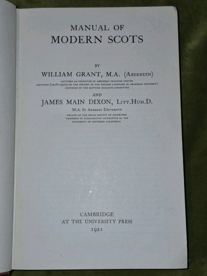 Manual of Modern Scots (1921) William Grant James Main Dixon Cambridge3