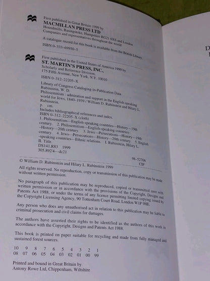 Philosemitism by W. & H. Rubinstein [Macmillian] 1999 HB/DJ Book5