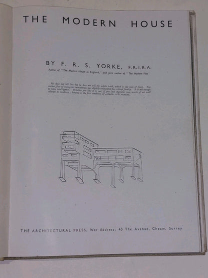 1944 THE MODERN HOUSE ARCHITECTURE BOOK F.R.S. YORKE LONDON Rare Dust Jacket HB6