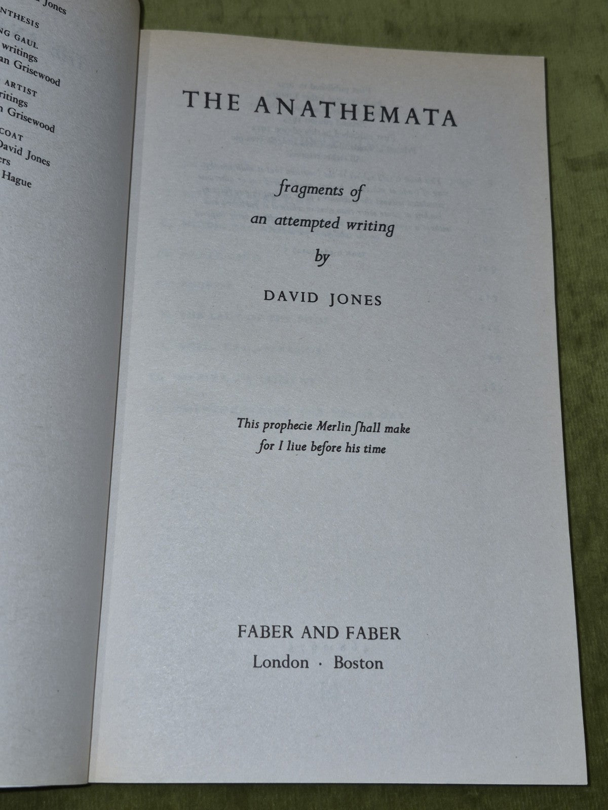 Anathemata : Fragments of an Attempted Writing - David Jones - Faber  (1972)3