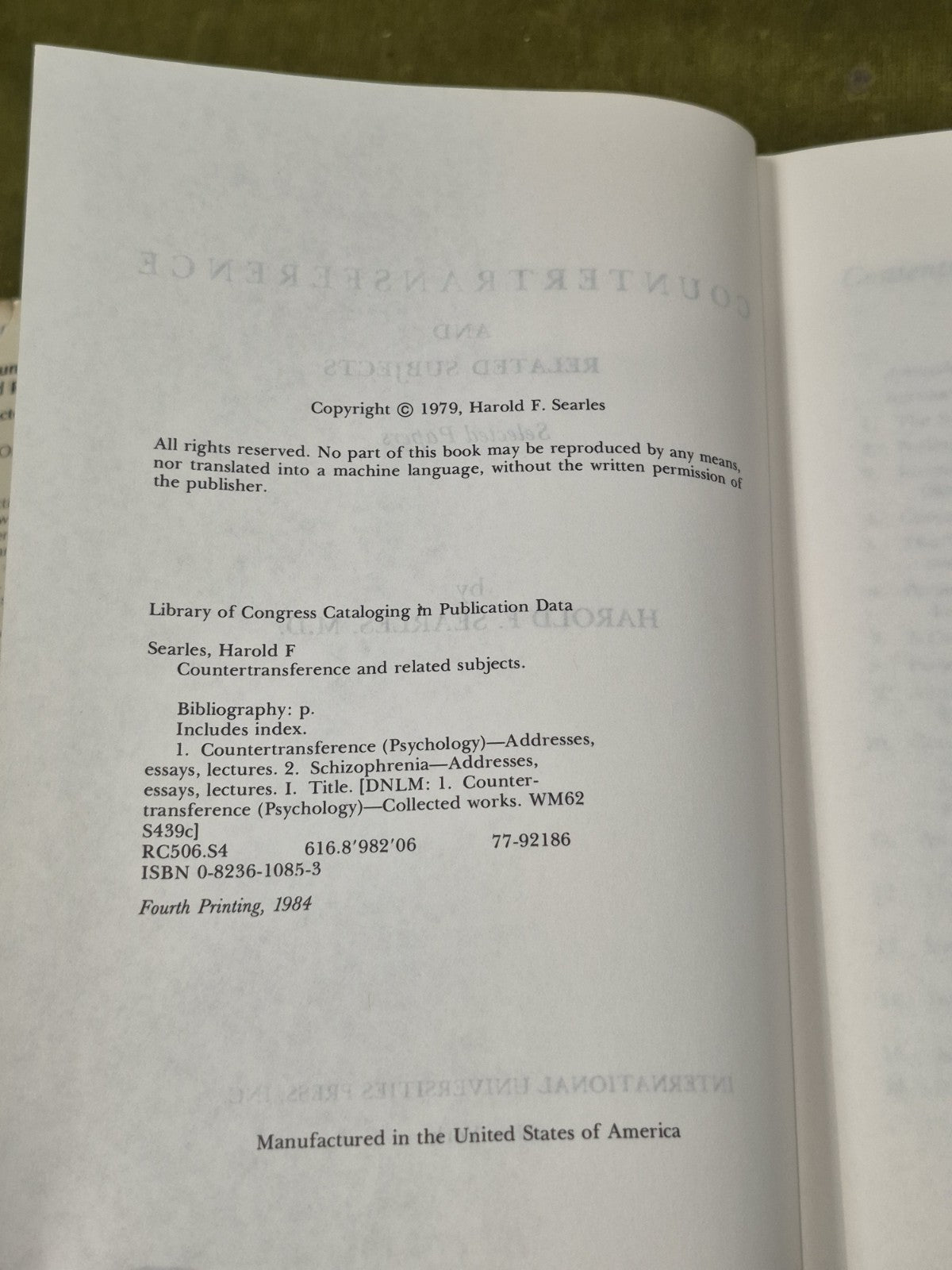 Countertransference and Related Subjects : Selected Papers by Harold F. Searles6