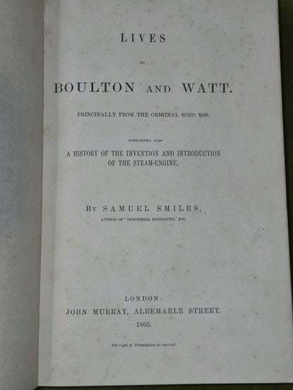 1865 Lives of Boulton and Watt First Edition Leather Binding Illustrated4