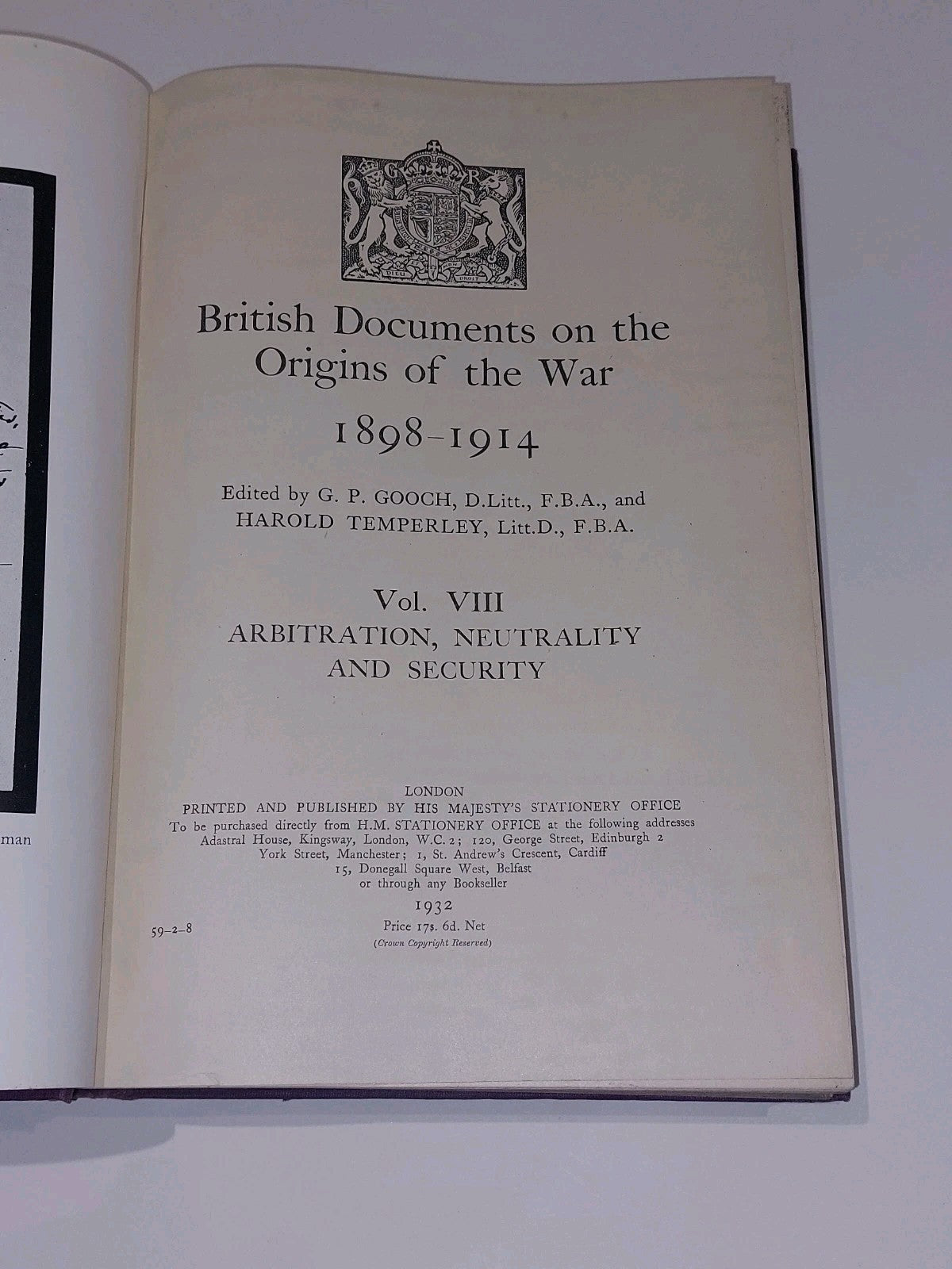 British Documents on the Origins of the War 1898–1914 Vol 8 (1932) HMSO Hb Book2