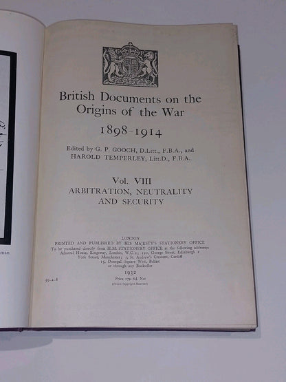 British Documents on the Origins of the War 1898–1914 Vol 8 (1932) HMSO Hb Book2