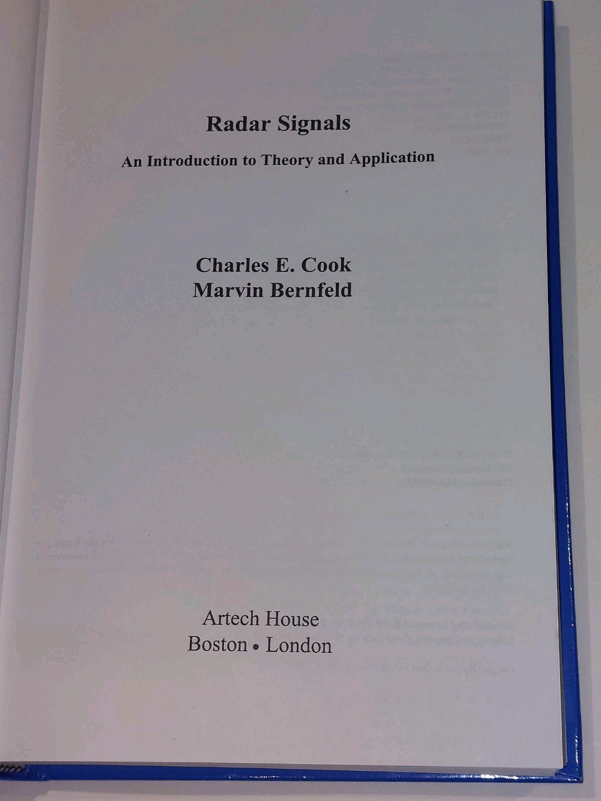 Radar Signals An Introduction to Theory and Application by Cook, Bernfeld (1993)3