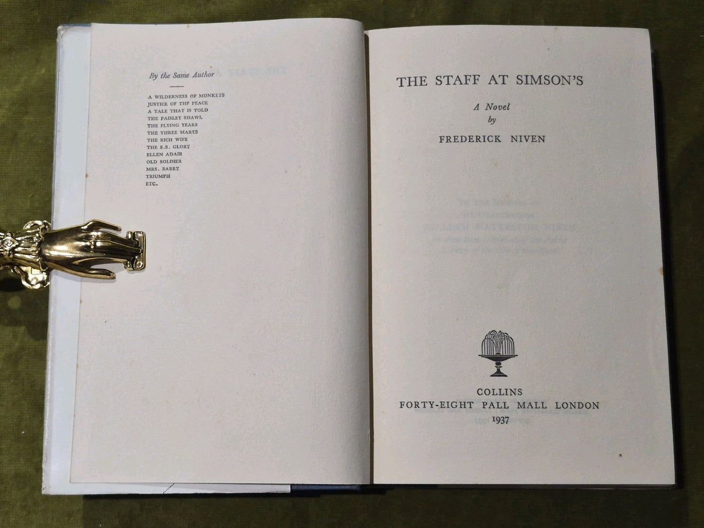 The Staff at Simson's - Frederick Niven 1937 hardback with dust jacket4