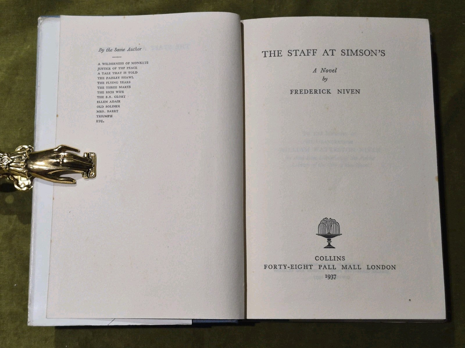The Staff at Simson's - Frederick Niven 1937 hardback with dust jacket4