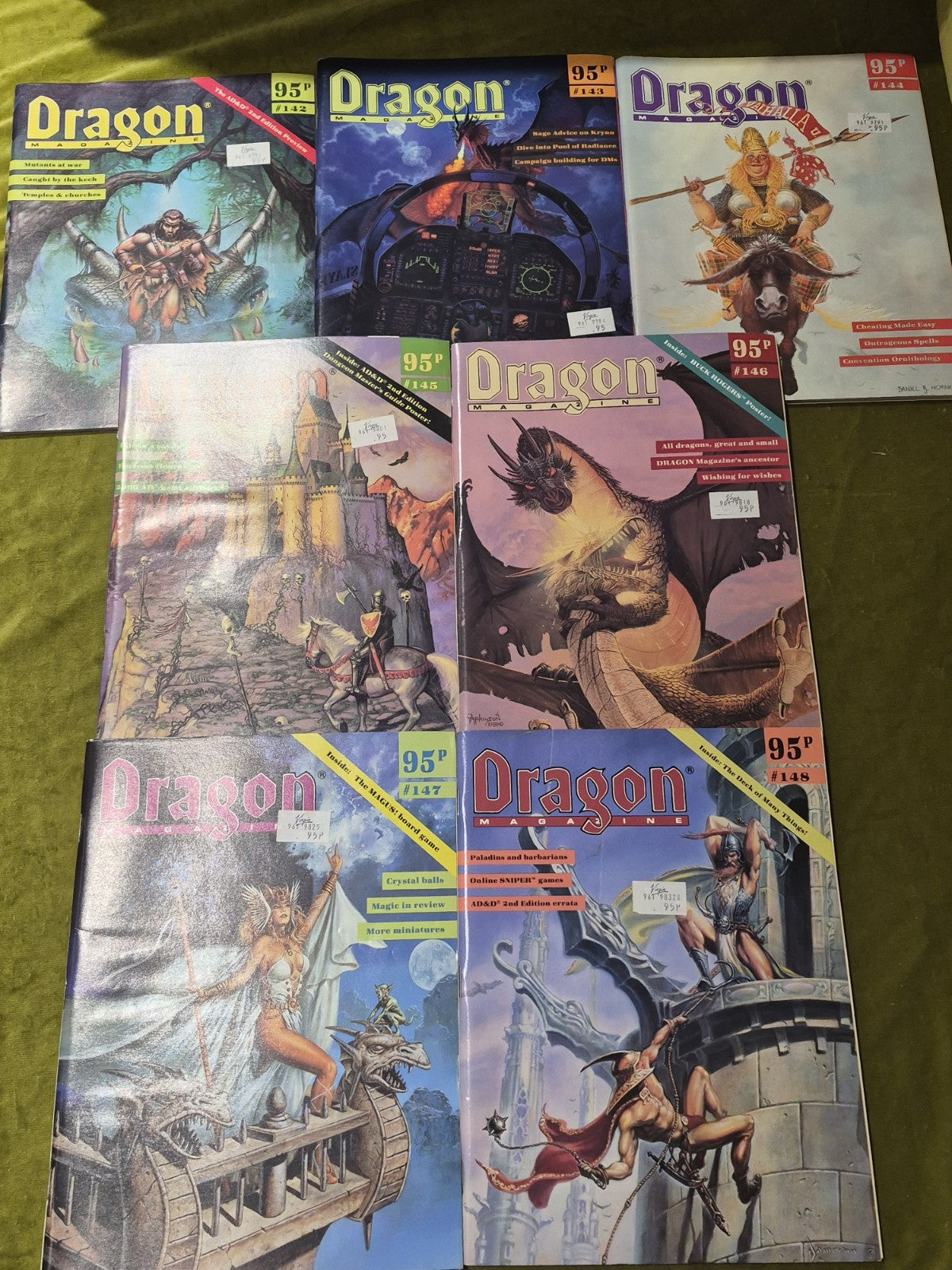 Lot Of 7 Dragon Magazines: Issues 142, 143, 144, 145, 146, 147, 1480