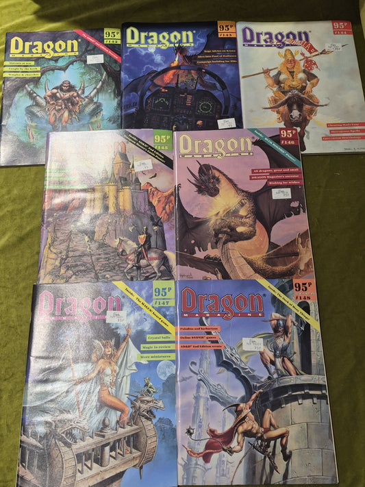 Lot Of 7 Dragon Magazines: Issues 142, 143, 144, 145, 146, 147, 1480