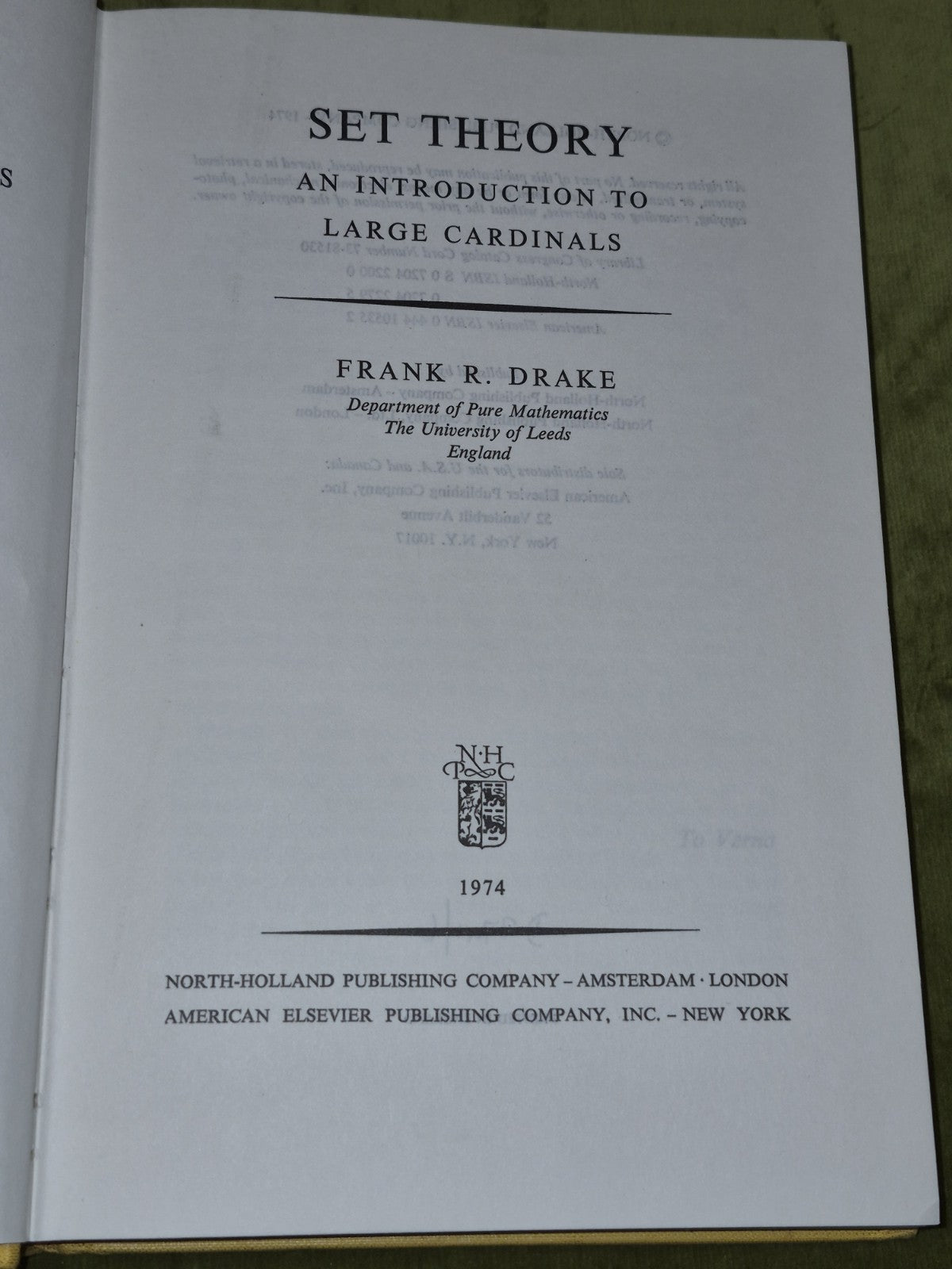 Set Theory - Introduction To Large Cardinals - Frank Drake - Studies In Logic6