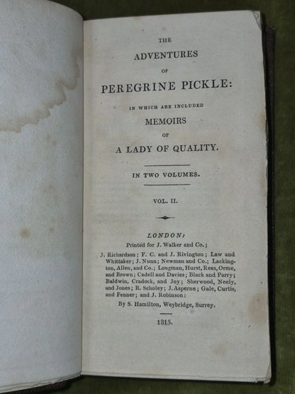 T Smollett Peregrine Pickle Humphry Clinker Roderick Random 1815 Set Leather9