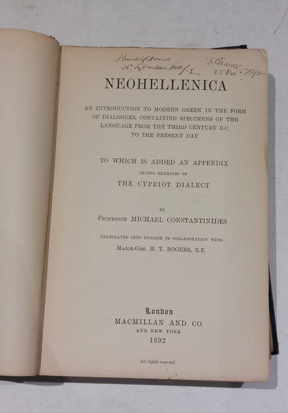 Neohellenica by Michael Constantinides  1892)4