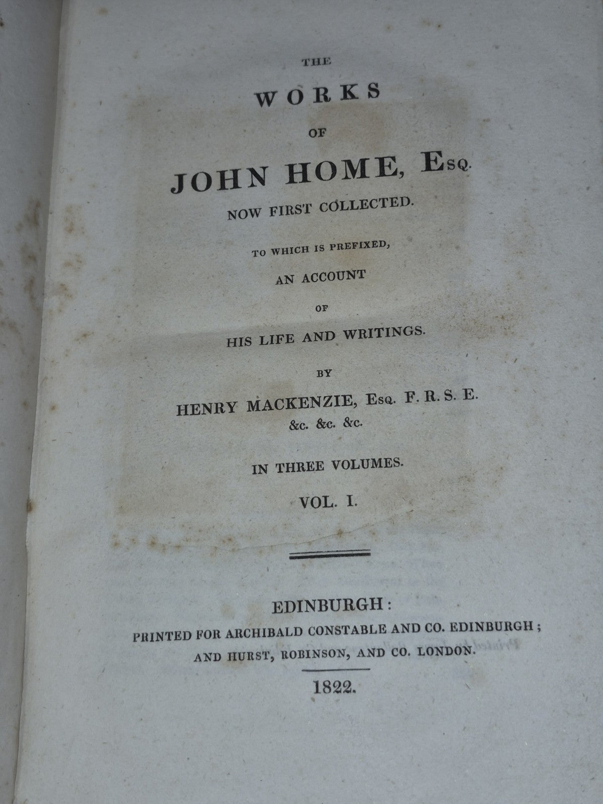The Works of John Home Esq (1822 First) Complete Set of 3 Volumes7