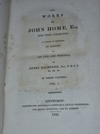 The Works of John Home Esq (1822 First) Complete Set of 3 Volumes7