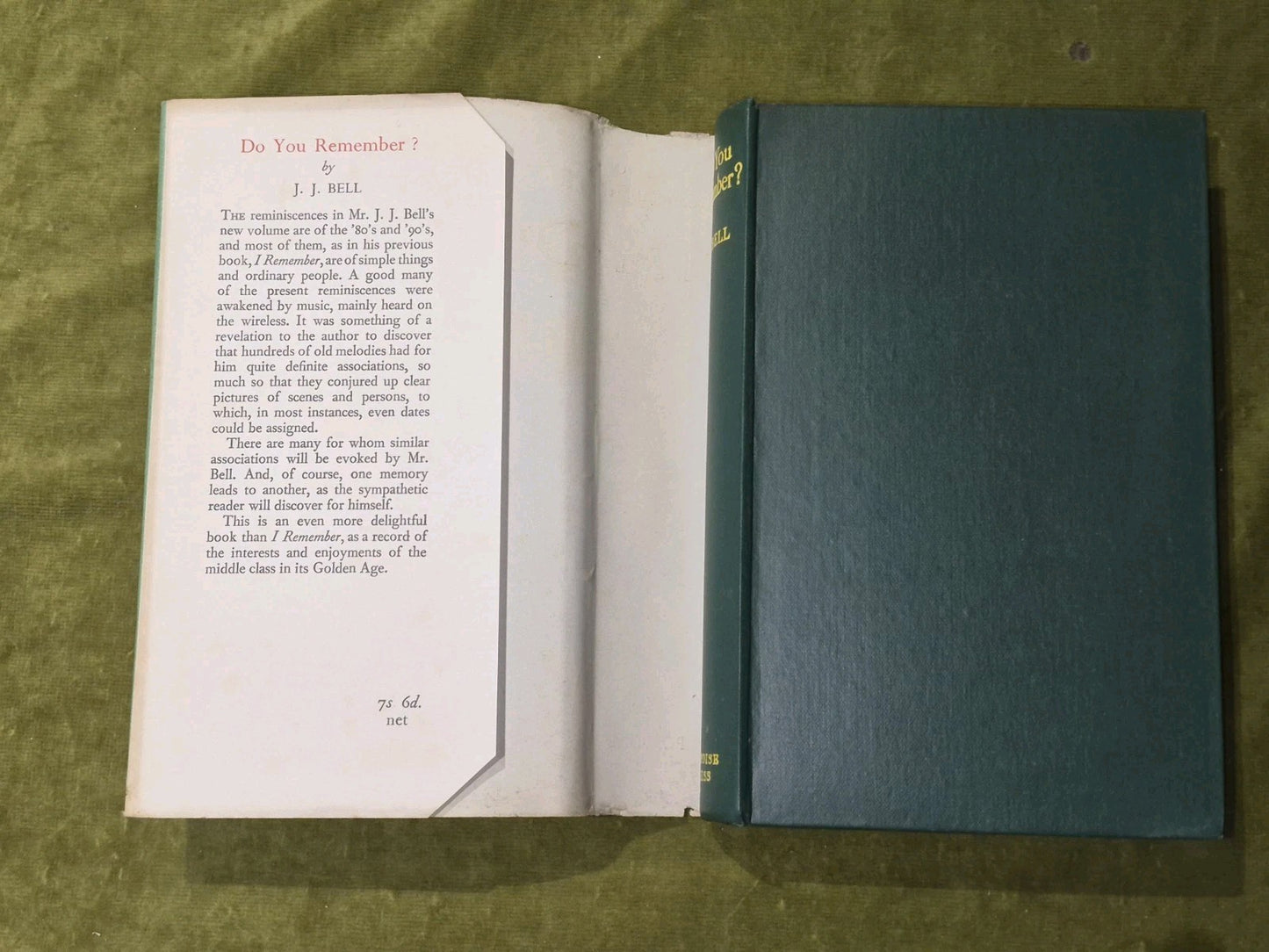 Do You Remember? J. J. Bell. 1934 1st Edition. Scottish History Glasgow2