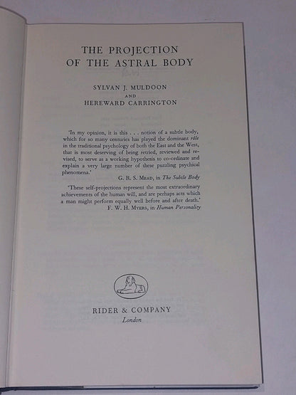 The Projection of the Astral Body By Muldoon & Carrington - 1961 Hb Book With Dj4