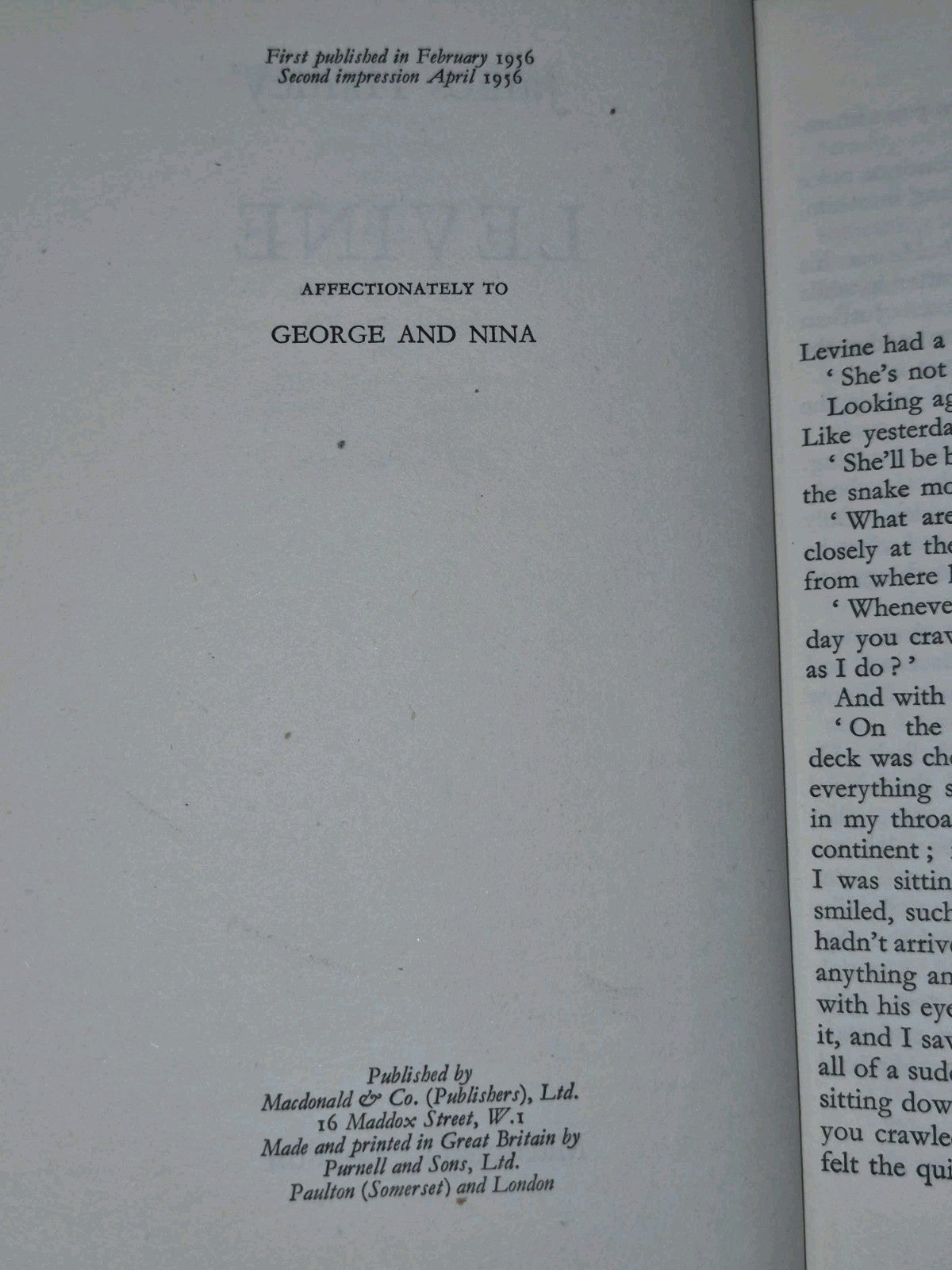 Levine James Hanley 1956 First Edition Second Impression DJ4