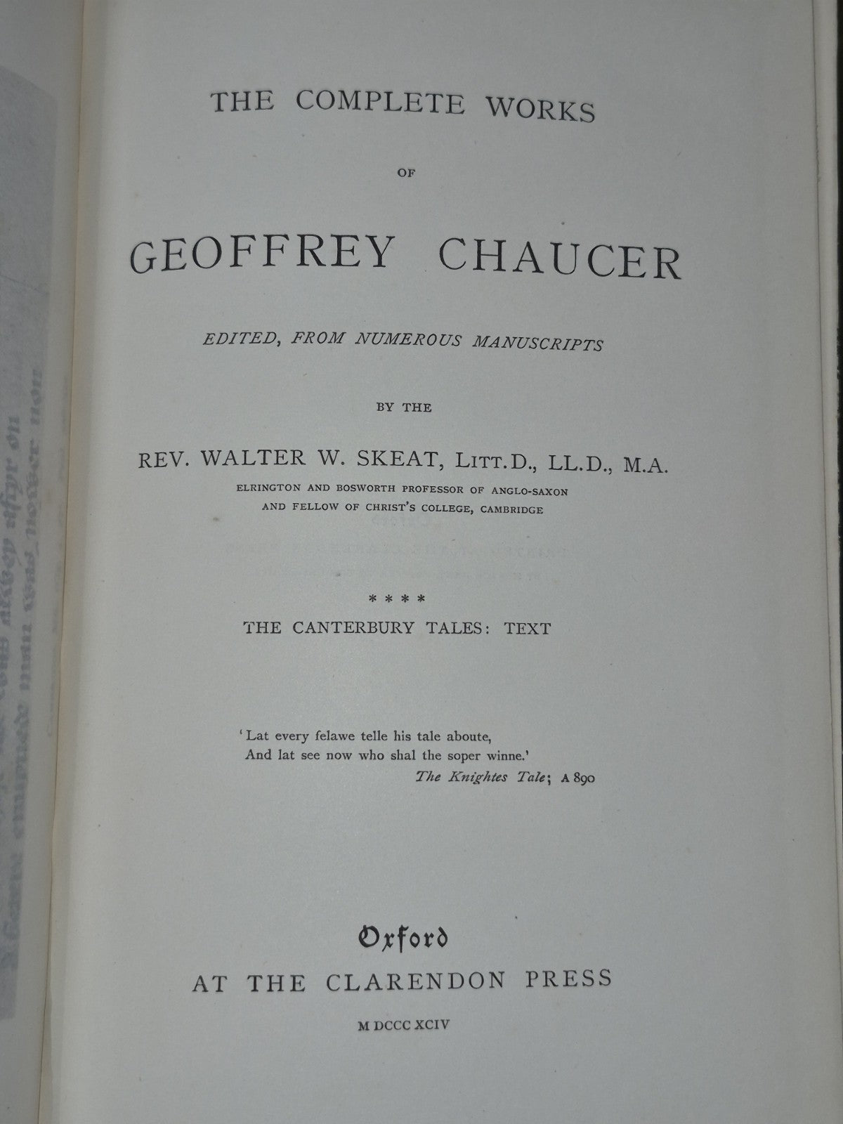 The Complete Works of Geoffrey Chaucer 1894 Oxford Clarendon Volume 4 5
