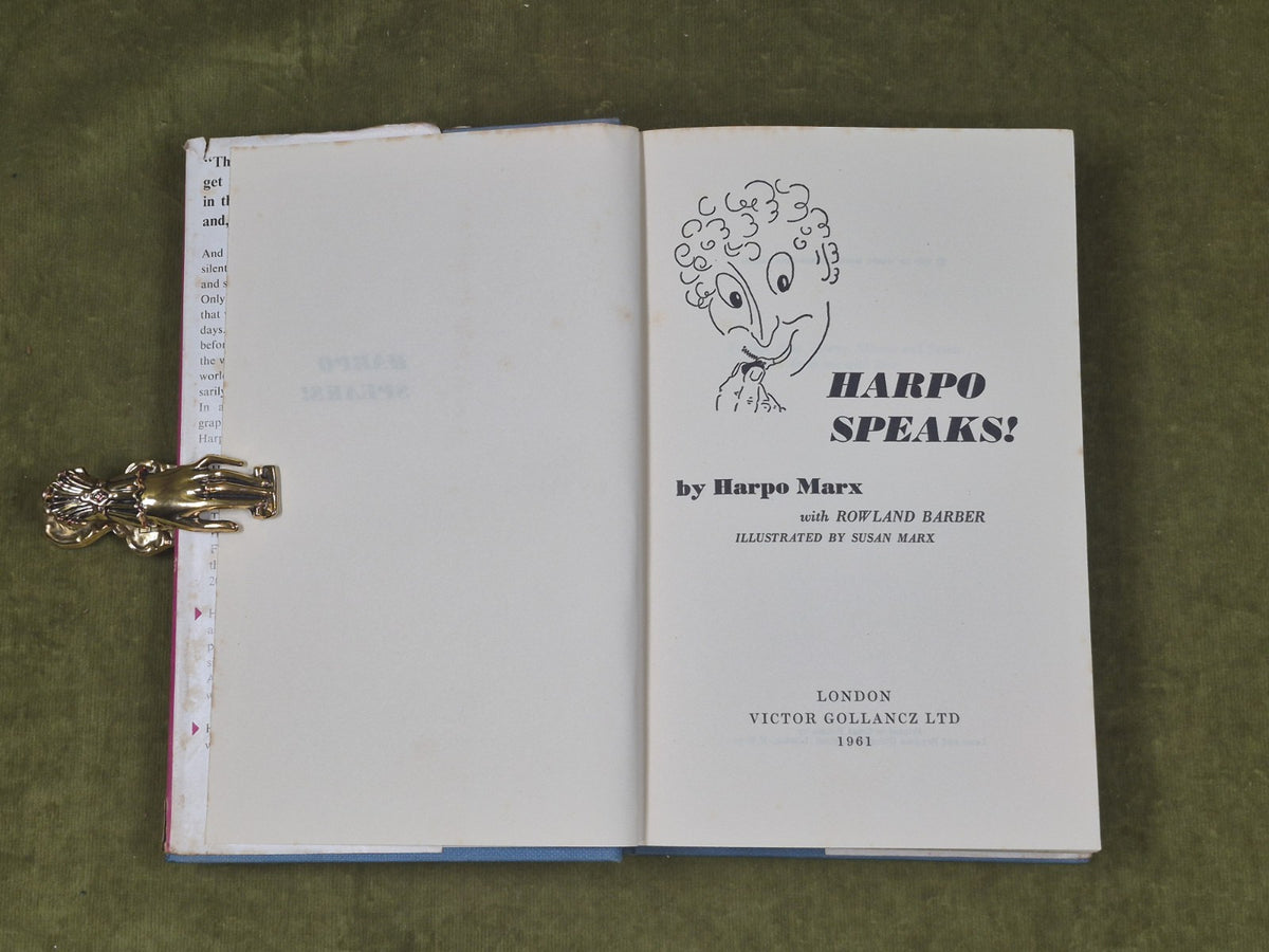 Harpo Marx, Rowland Barber / HARPO SPEAKS 1st Edition 1961 Gollancz HB DJ4
