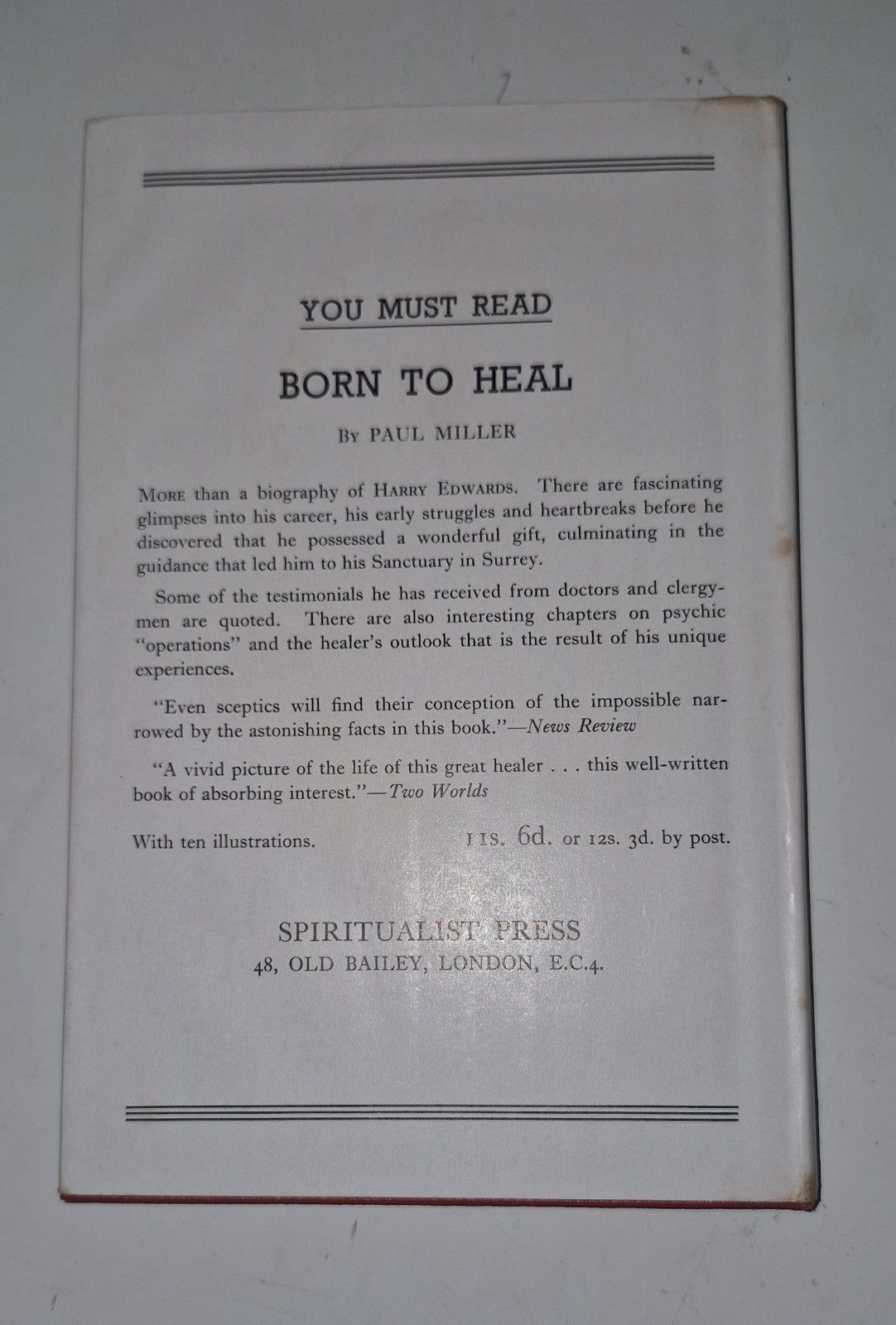 Psychic Healing Harry Edwards 1959 HC DJ  Spiritualist Press Signed By Author 1