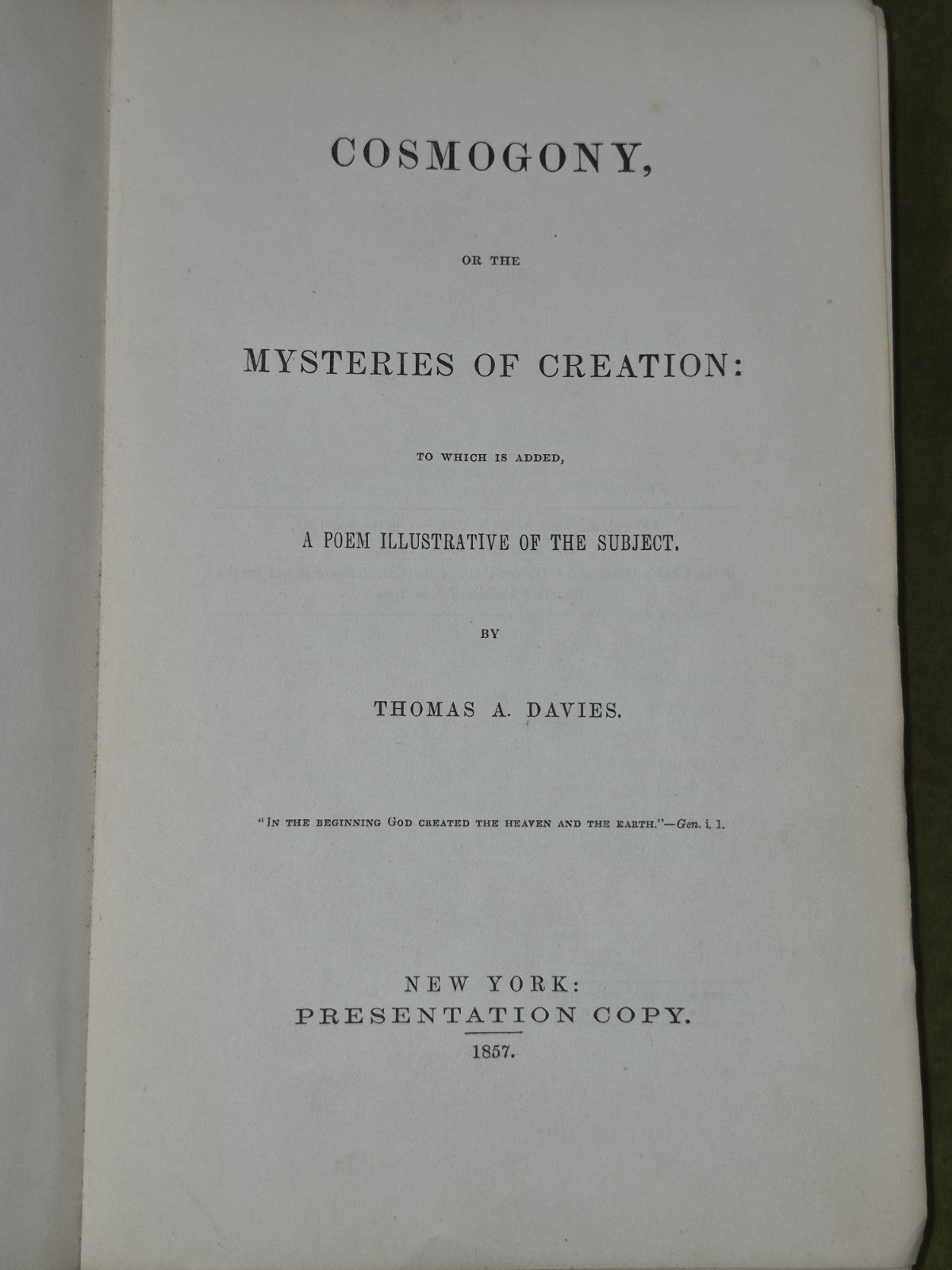 Cosmogony Thomas A Davies American Civil War General 1857 Presentation Inscribed4