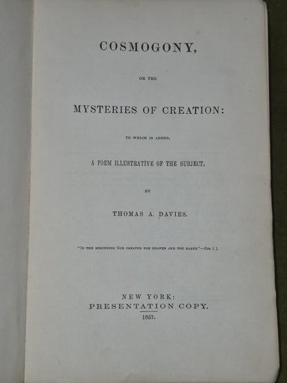 Cosmogony Thomas A Davies American Civil War General 1857 Presentation Inscribed4