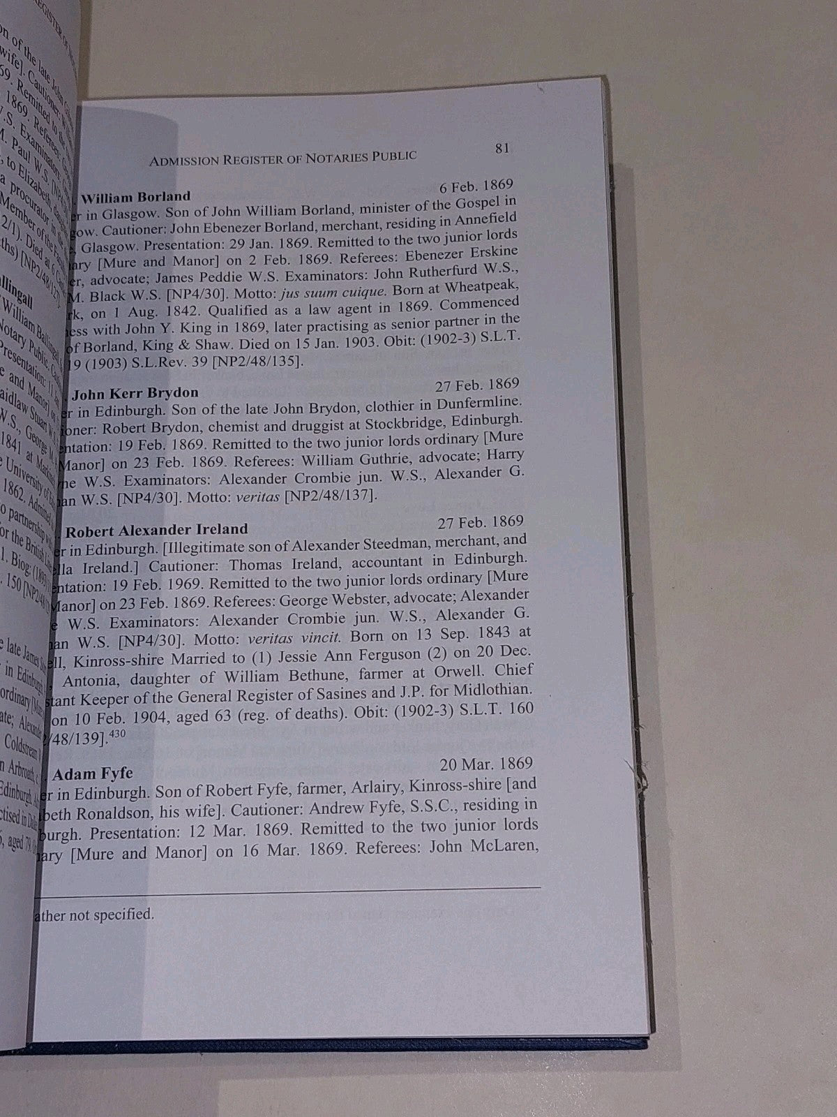 Admission Register Of Notaries Public In Scotland 1800-1899 [Vol. 2] Hb Book5