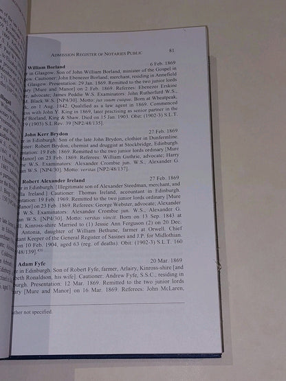 Admission Register Of Notaries Public In Scotland 1800-1899 [Vol. 2] Hb Book5